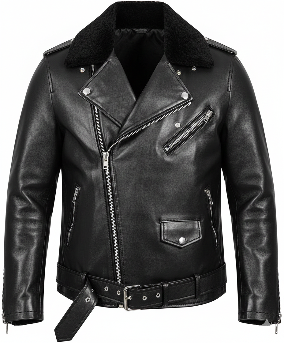 Premium Black Patent Leather Biker Jacket for Men