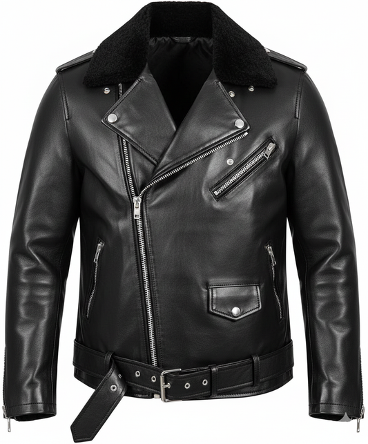 Premium Black Patent Leather Biker Jacket for Men