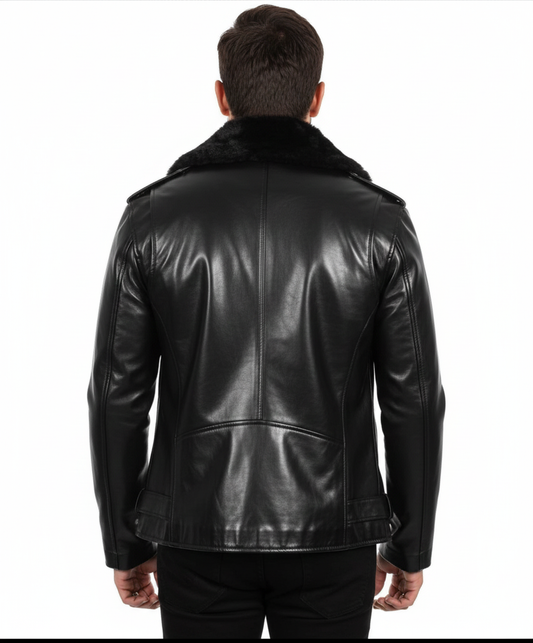 Premium Black Patent Leather Biker Jacket for Men