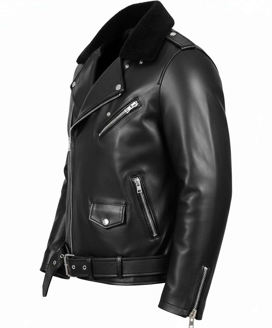 Premium Black Patent Leather Biker Jacket for Men